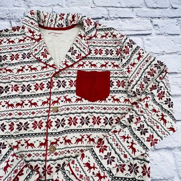 Burt's Bees Baby Pajama Shirt Large Red Green Christmas‎ Holiday Button Down - Picture 2 of 10
